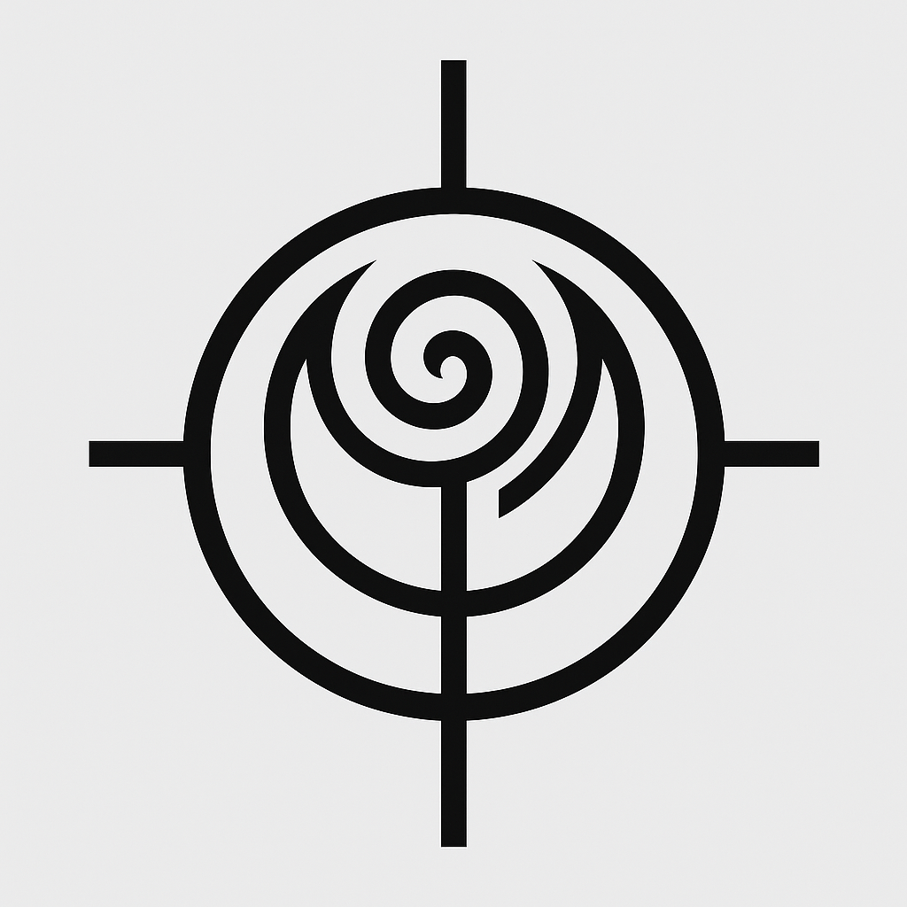 Black spiral sigil formed from concentric lines