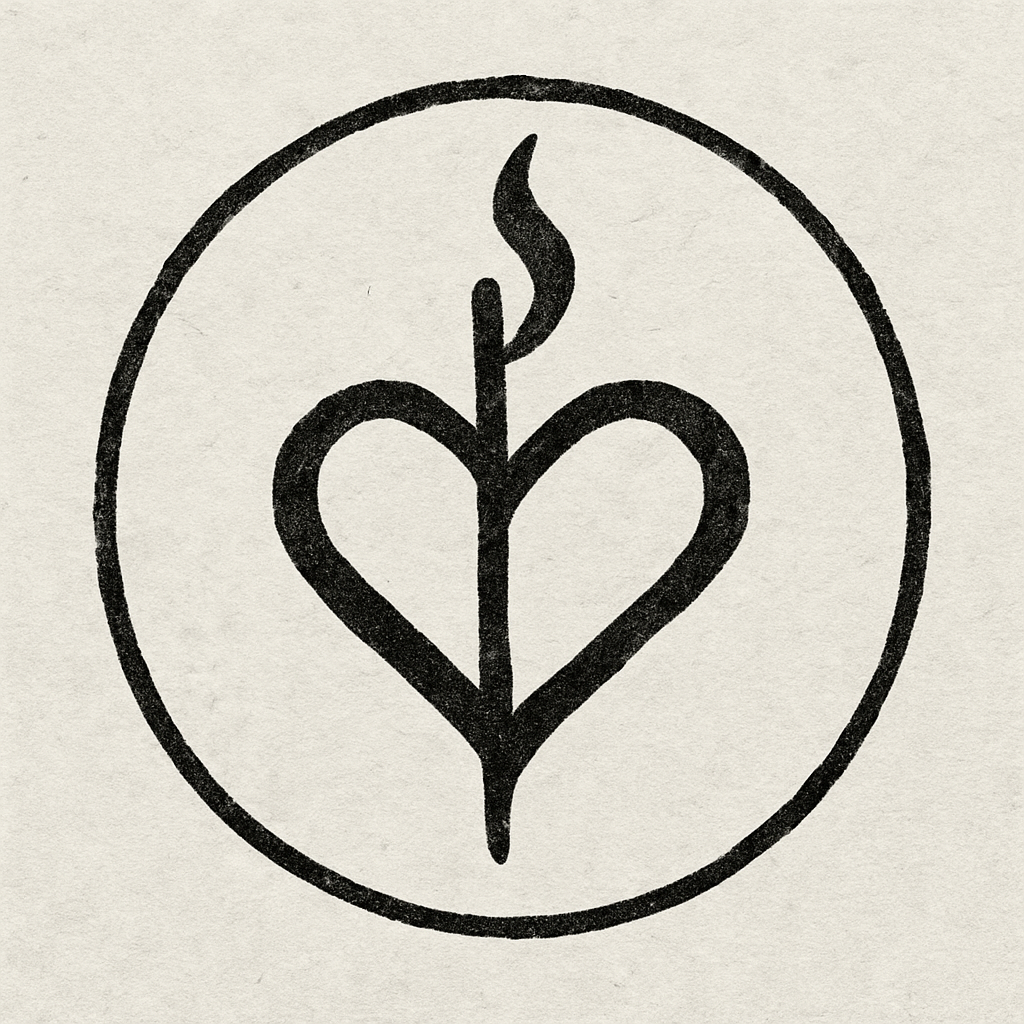 Hand-drawn heart-shaped botanical sigil