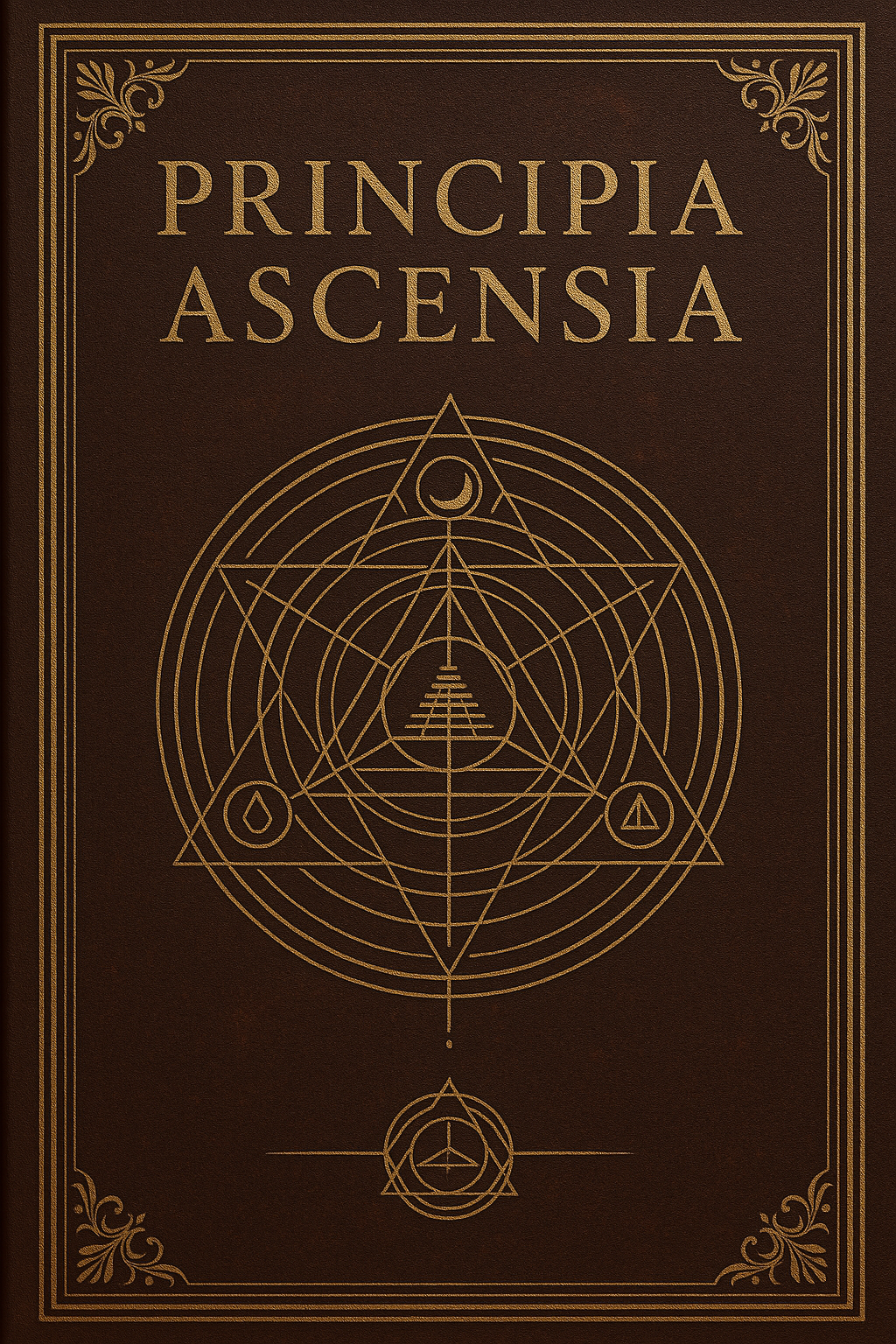 Dark leather book cover with gold geometry